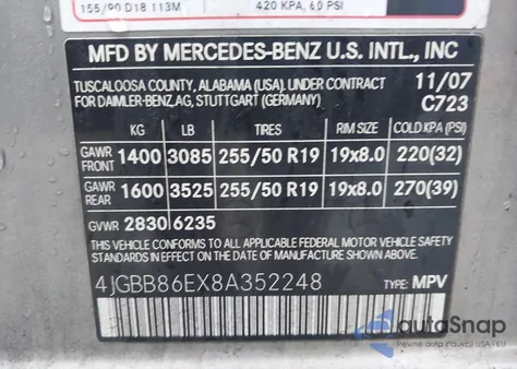 2008 Mercedes-Benz Ml 350 4Matic z USA, uszkodzony, nr VIN 4JGBB86EX8A352248